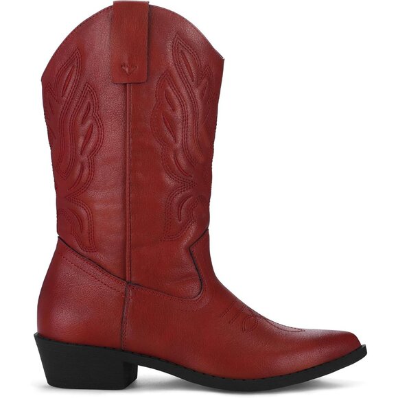 mysoft Women's Red Western Cowboy Boots Mid Calf Pointed Toe Cowgirl Shoes - Picture 2 of 6